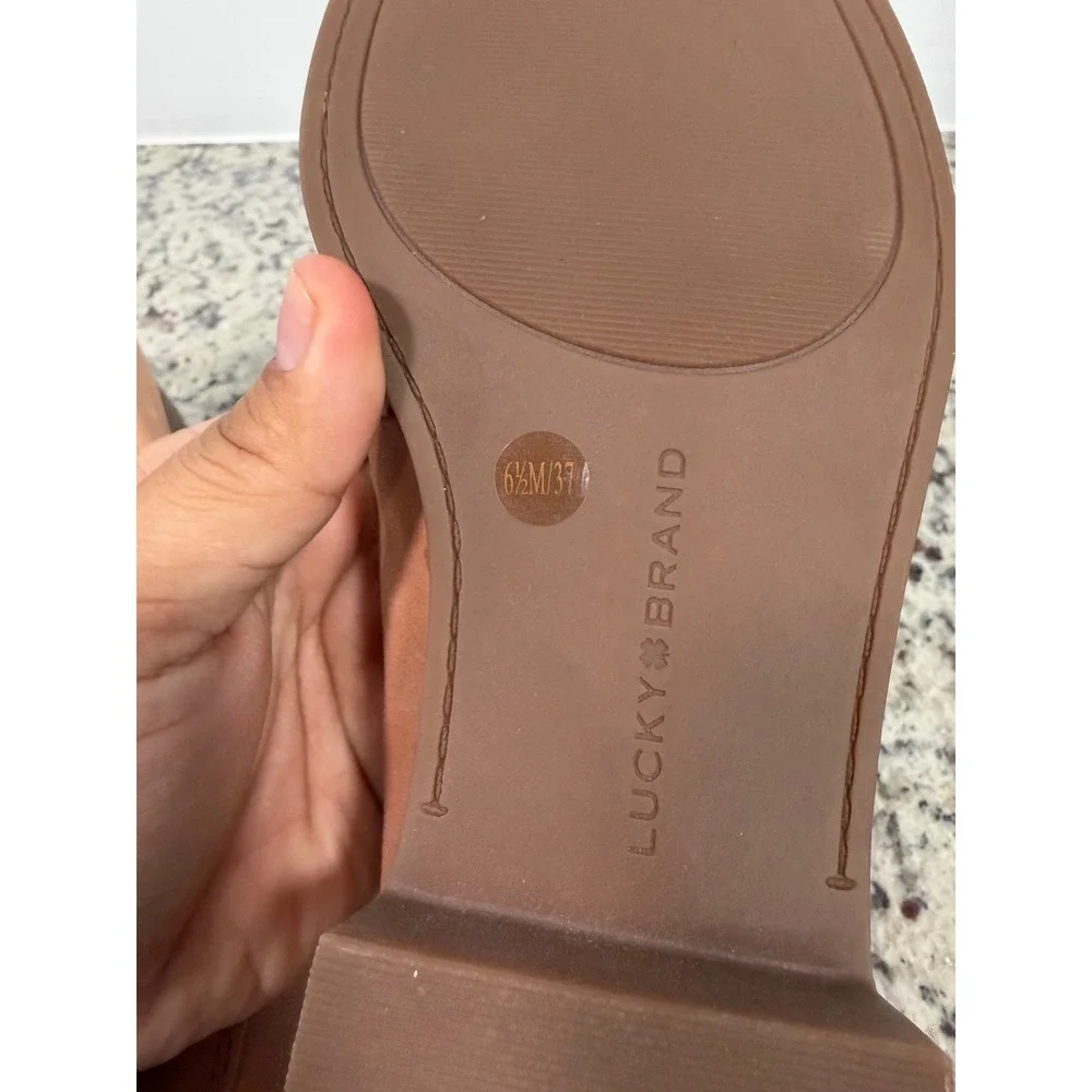 Lucky Brand Laurien Tan Leather Square Toe Loafers Shoes Womens 6.5 M LK-LAURIEN